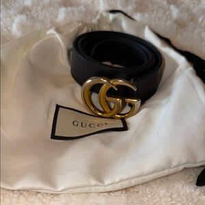 Gucci Black Leather Belt with Gold GG Emblem
